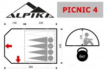 Палатка кемпинговая ALPIKA Picnic-4 4-рёх местная 220х240х170см 