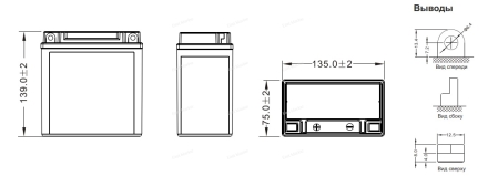 Аккумулятор WBR 135*75*139 MT12-10 (полярность прямая)