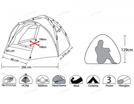 Палатка туристическая автомат ENVISION 3 Tent трёхместная 230х230х154+60+60/4000мм