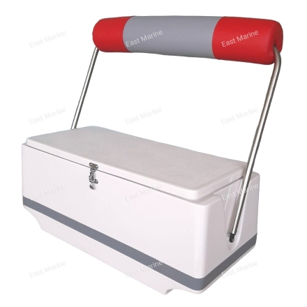 Сиденье-рундук (90х38.5х38.5см) с мягкой спинкой-валик. Цвет красный/серый