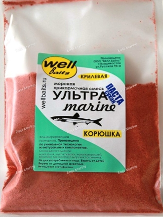 Прикормка Well Baits УЛЬТРА Marine корюшка КРИЛЕВАЯ паста сухая 250гр красный
