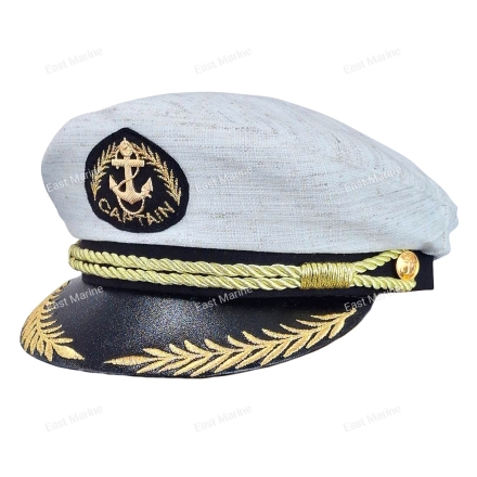 Капитанка лен бежевый, вышитый козырек, витой шнур р.58