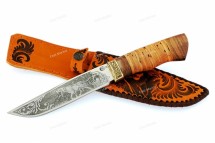 Нож туристический ПУТНИК кованая нержавеющая сталь 65х13 дерево/орех/гравировка ножны/кожа