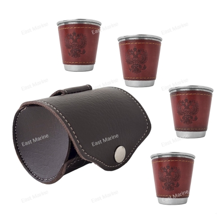 Набор стопок Helios 60мл Герб в коже 4шт (HS-NS-А11)