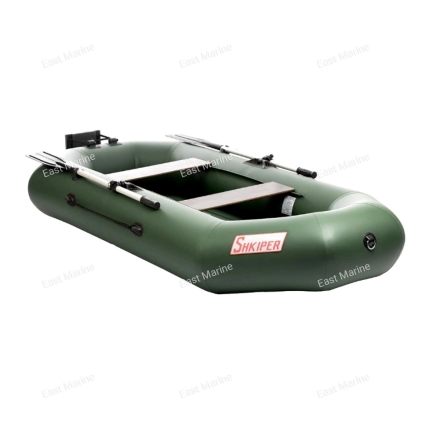 Лодка надувная гребная Шкипер 280НТ с надувным дном и транцем 2,8м зелёный